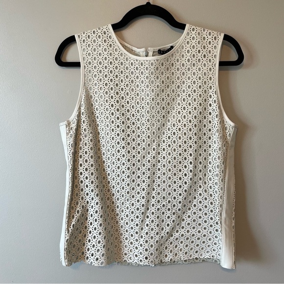 NWT Theory Mowita Lasercut Lamb Leather White Ivory Sleeveless Top sz M - Picture 1 of 11